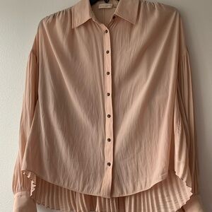 Ramy Brook Blush Pink Pleated Hem Button-Down Blouse